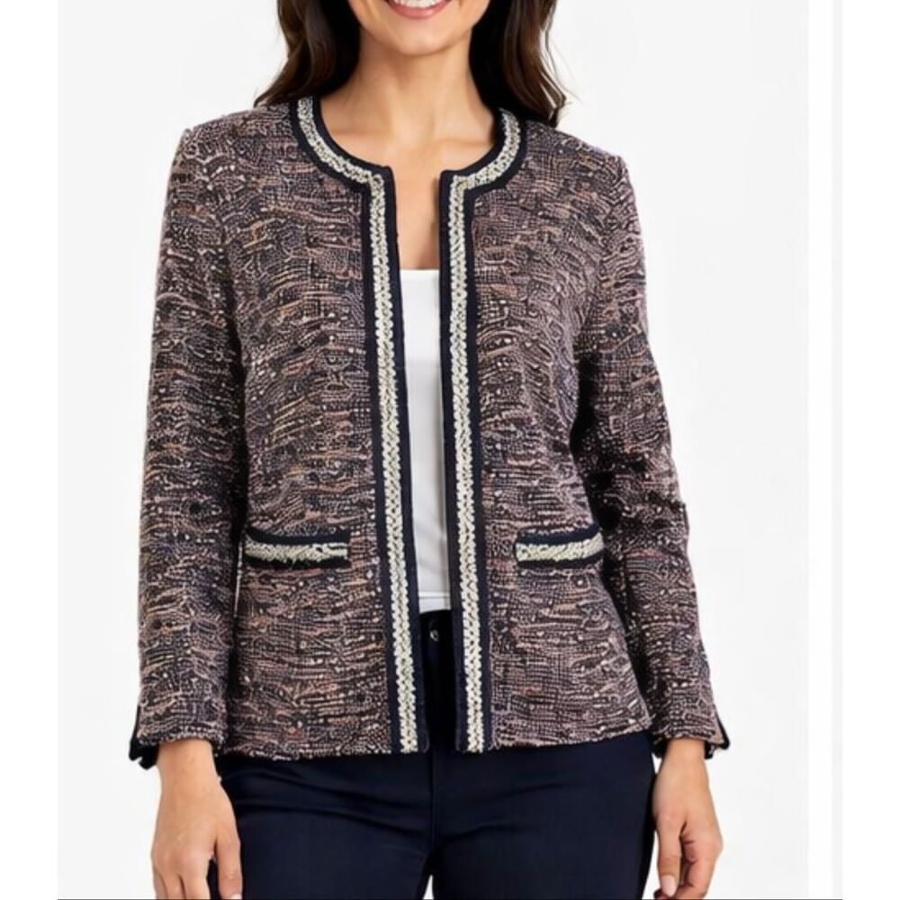 Talbots tweed blue and red open blazer jacket size small